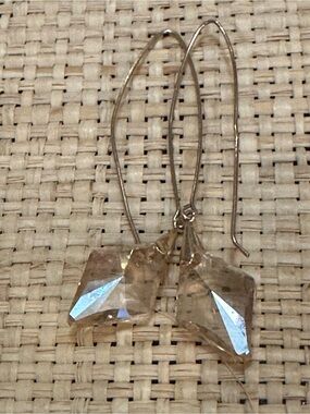 Clear Faceted Prism Drop Earrings with Silver Hooks